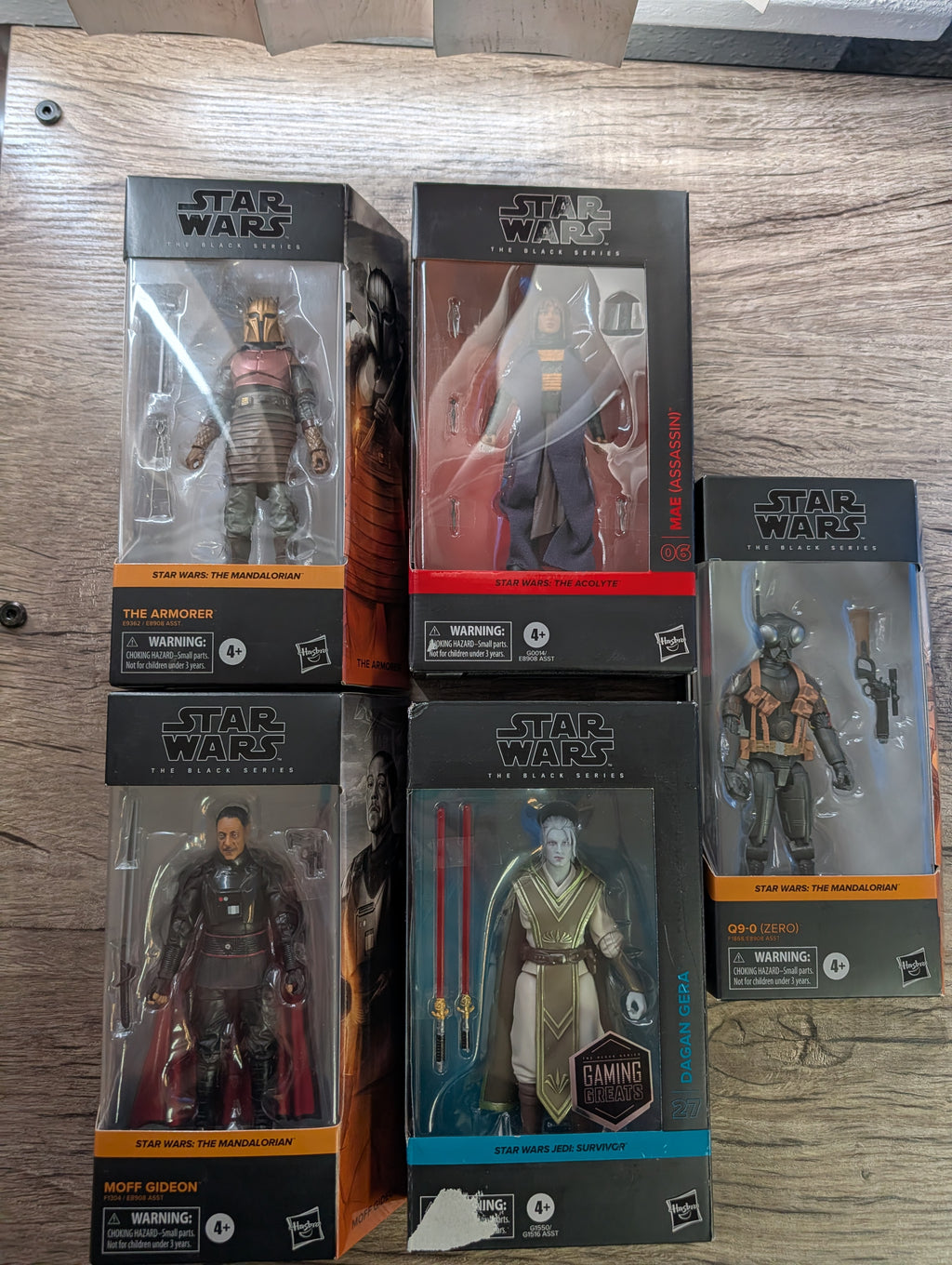 Star Wars The Black Series 5-Figure Lot - Q9-0, Moff Gideon, The Armorer, Dagan Gera, Nue Assassin (New in Box)